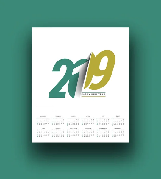 Gelukkig Nieuwjaar 2019 Kalender Nieuwjaars Vakantie Ontwerpelementen Voor Vakantie Kaarten — Stockvector