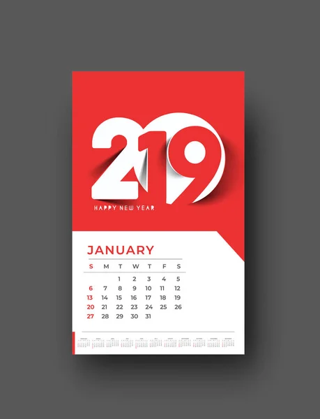 快乐新的一年2019年日历 新年假日设计元素为节日卡片 日历横幅海报为装饰 向量例证背景 — 图库矢量图片