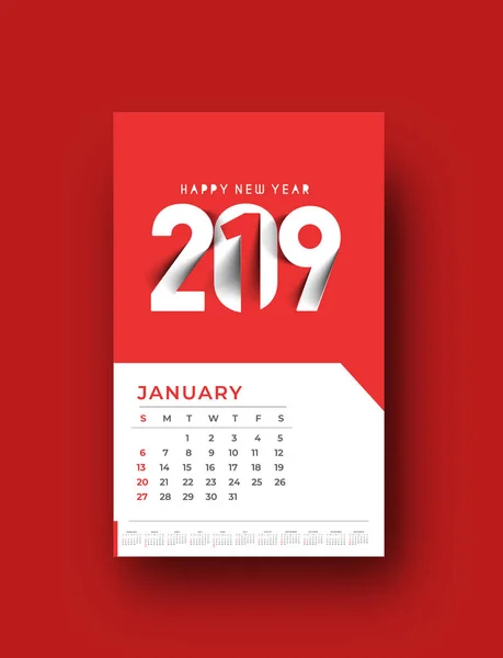 Gelukkig Nieuwjaar 2019 Kalender Nieuwjaars Vakantie Ontwerpelementen Voor Vakantie Kaarten — Stockvector