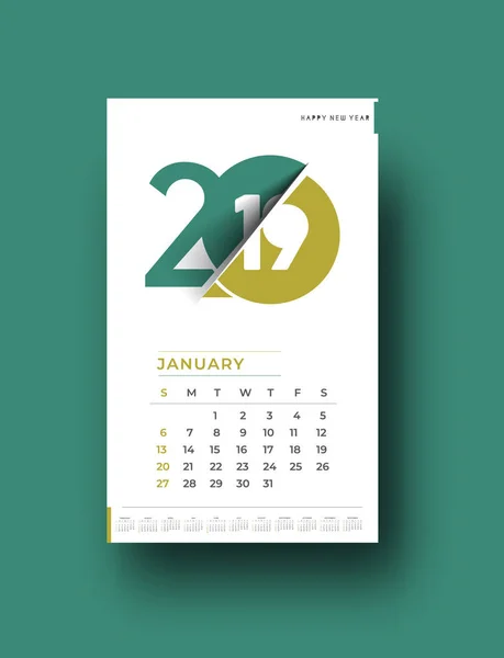 Feliz Año Nuevo 2019 Calendario Año Nuevo Elementos Diseño Vacaciones — Vector de stock