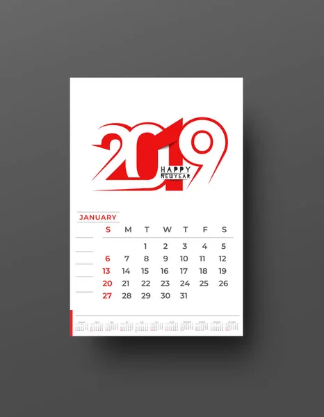 Feliz Año Nuevo 2019 Calendario Año Nuevo Elementos Diseño Vacaciones — Vector de stock