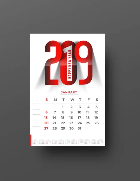 Feliz Ano Novo 2019 Calendário Ano Novo Elementos Design Férias — Vetor de Stock