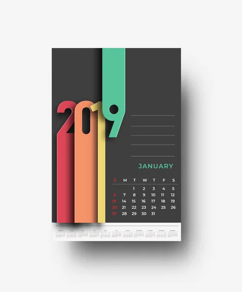 Bonne Année 2019 Calendrier Nouvel Éléments Conception Vacances Pour Les — Image vectorielle