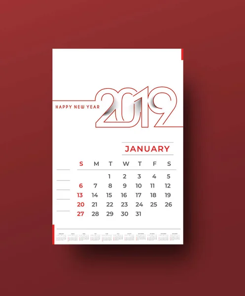 Felice Anno Nuovo 2019 Calendario Capodanno Elementi Design Vacanze Biglietti — Vettoriale Stock