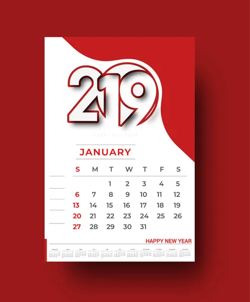 Gelukkig Nieuwjaar 2019 Kalender Nieuwjaars Vakantie Ontwerpelementen Voor Vakantie Kaarten — Stockvector