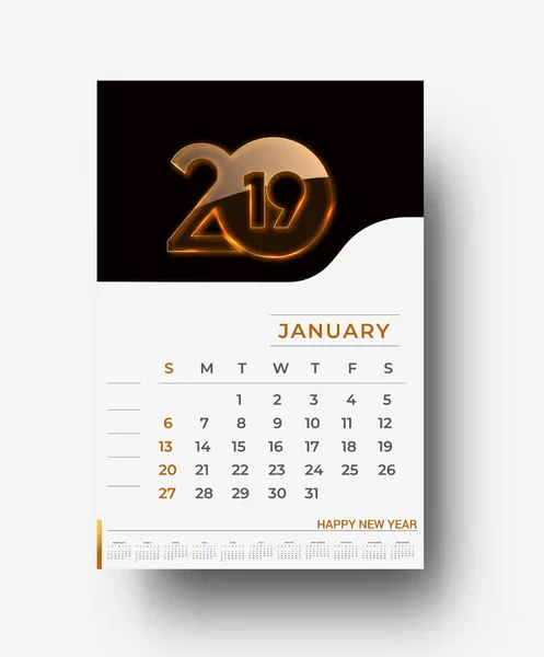 Bonne Année 2019 Calendrier Nouvel Éléments Conception Vacances Pour Les — Image vectorielle