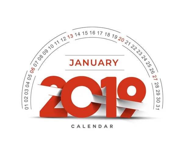 Šťastný Nový Rok 2019 Kalendář Leden Prvky Pro Vánoční Přání — Stockový vektor