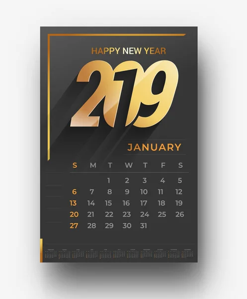Happy New Year 2019 Calendar New Year Holiday Design Elements — Stock Vector