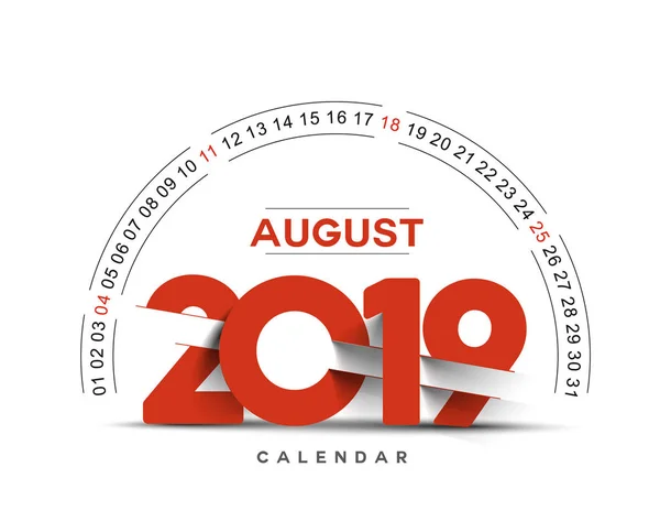 2019年8月日历 新年假日设计元素为节日卡片 日历横幅海报为装饰 向量例证背景背景 — 图库矢量图片
