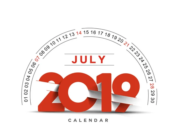 快乐的新的一年 2019 7月日历 新年假日设计元素为节日卡片 日历横幅海报为装饰 向量例证背景 — 图库矢量图片