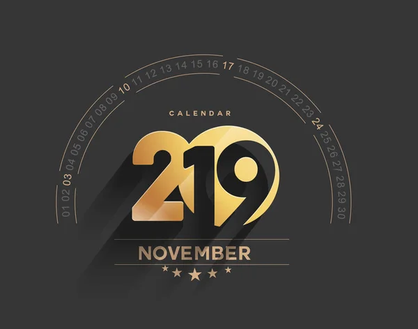 Mutlu Yeni Yıl 2019 Kasım Takvim Yeni Yıl Tatili Tasarım — Stok Vektör