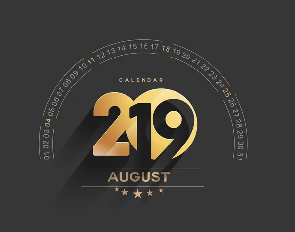Frohes Neues Jahr 2019 August Kalender Neues Jahr Urlaub Design — Stockvektor