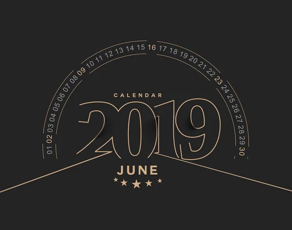 Happy New Year 2019 June Calendar New Year Holiday Design — Stock Vector