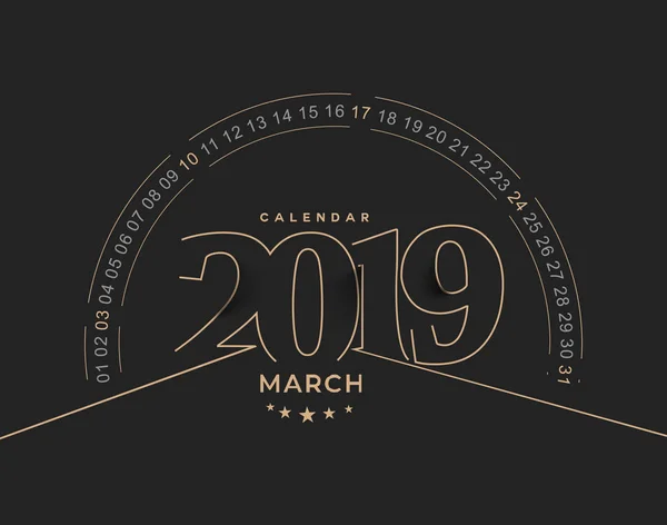 Gelukkig Nieuwjaar 2019 Maart Kalender Nieuwjaars Vakantie Ontwerpelementen Voor Vakantie — Stockvector
