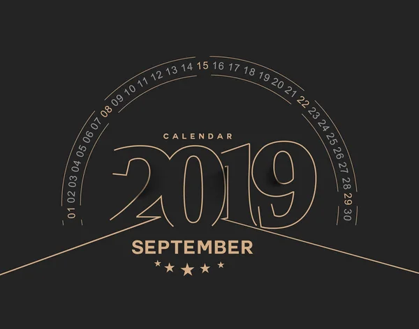 Feliz Ano Novo 2019 Calendário Setembro Ano Novo Elementos Design —  Vetores de Stock