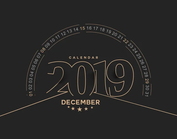 Šťastný Nový Rok 2019 Kalendář Prosinec Prvky Pro Vánoční Přání — Stockový vektor