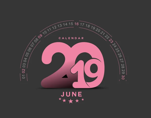 Happy New Year 2019 June Calendar New Year Holiday Design — Stock Vector