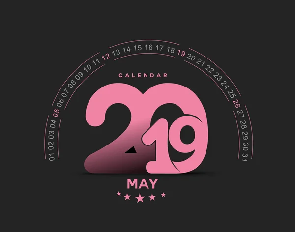 快乐的新的一年 2019 5月日历 新年假日设计元素为节日卡片 日历横幅海报为装饰 向量例证背景 — 图库矢量图片