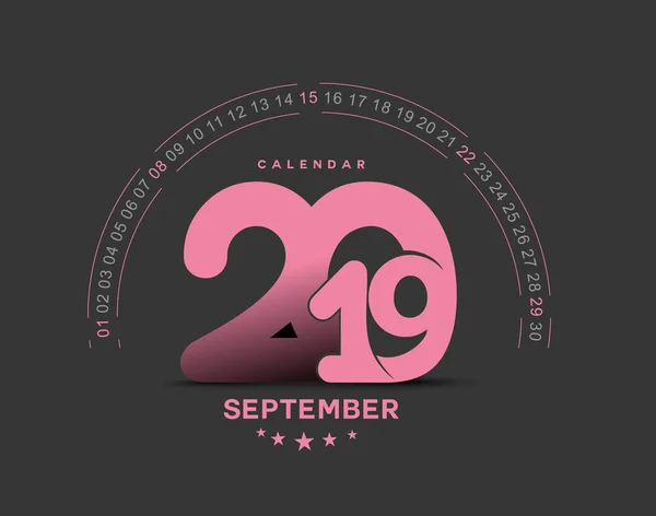 Feliz Año Nuevo 2019 Calendario Septiembre Año Nuevo Elementos Diseño — Archivo Imágenes Vectoriales