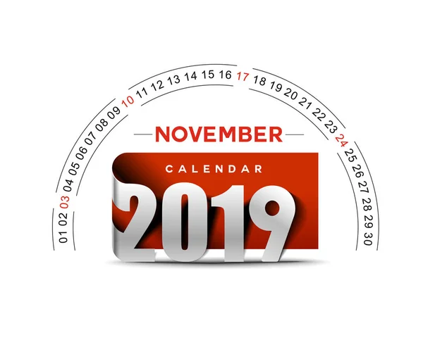 Happy New Year 2019 November Calendar New Year Holiday Design — Stock Vector
