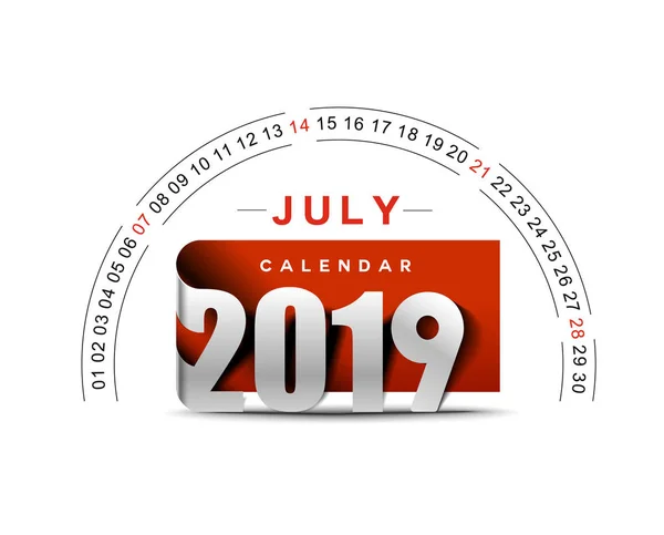 Frohes Neues Jahr 2019 Juli Kalender Neues Jahr Urlaub Design — Stockvektor