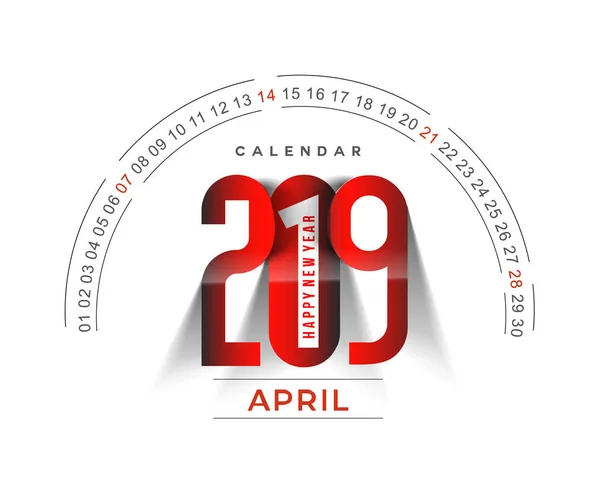 Boldog Évet 2019 April Calendar Újévi Ünnep Design Elemek Üdülési — Stock Vector