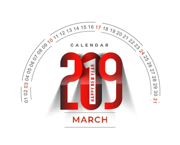 快乐的新年2019年3月日历 新年假日设计元素为节日卡片 日历横幅海报为装饰 向量例证背景背景 — 图库矢量图片