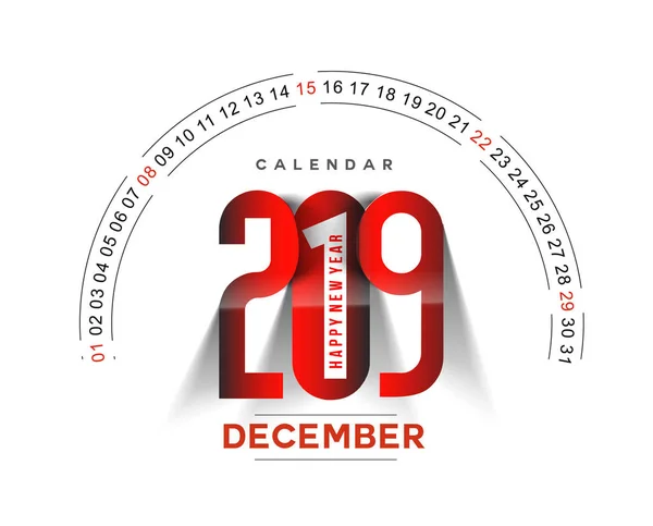 Felice Anno Nuovo 2019 Dicembre Calendario Capodanno Elementi Design Vacanze — Vettoriale Stock