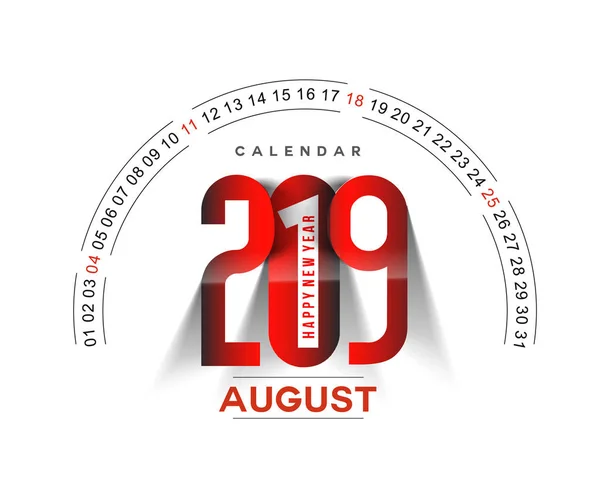 Mutlu Yeni Yıl 2019 Ağustos Takvim Yeni Yıl Tatili Tasarım — Stok Vektör