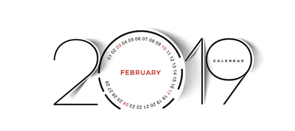 Gelukkig Nieuwjaar 2019 Februari Kalender Nieuwjaars Vakantie Ontwerpelementen Voor Vakantie — Stockvector