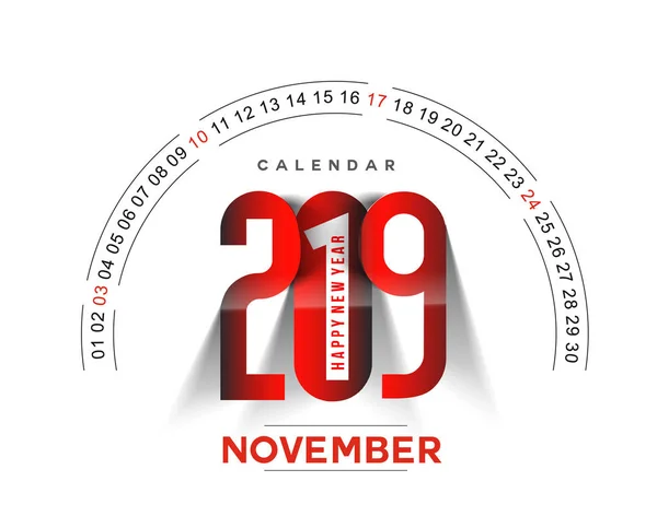 Feliz Año Nuevo 2019 Calendario Noviembre Año Nuevo Elementos Diseño — Archivo Imágenes Vectoriales