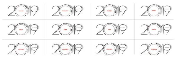 Feliz Ano Novo 2019 Calendário Ano Novo Elementos Design Férias —  Vetores de Stock