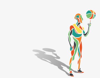 Dengeleme bir basketbol, vektör illuatration atlet