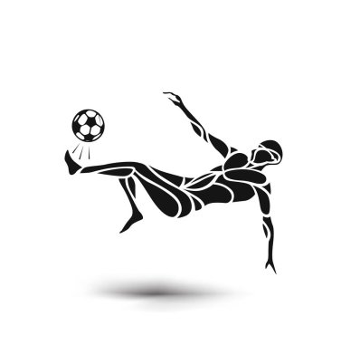 Futbolcu top, el çekilmiş siluet çizimi başladı. vektör arka plan