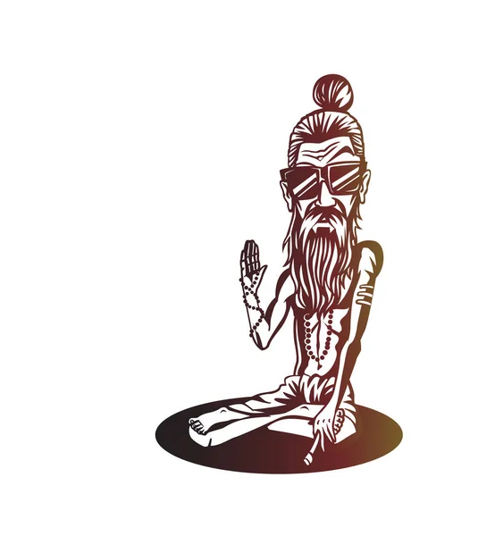 Yogi Funky Baba Illustrazione Giorno Della Celebrazione Onorare Guru Purnima — Vettoriale Stock