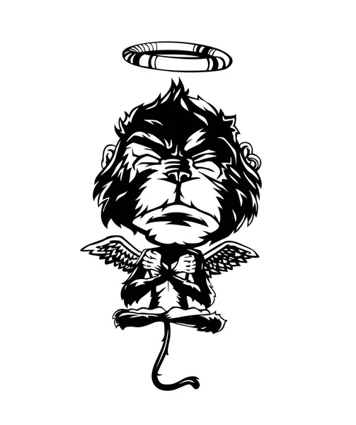 黒い背景に分離した猿 ヨガのポーズで瞑想猿 ベクトル図 — ストックベクタ