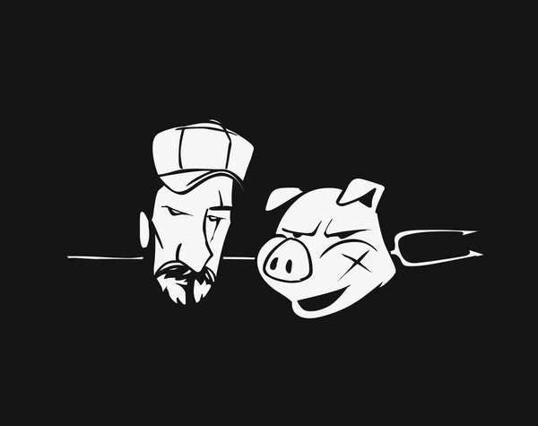 幸せな豚シェフ頭漫画のベクトル図 — ストックベクタ