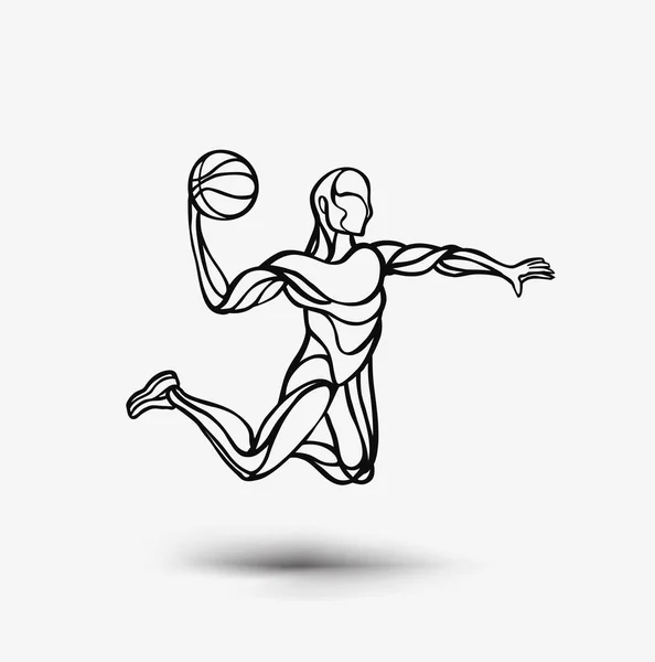 Jugador Baloncesto Saltando Hundiéndose Silueta Aislada Ilustración Vectorial — Vector de stock