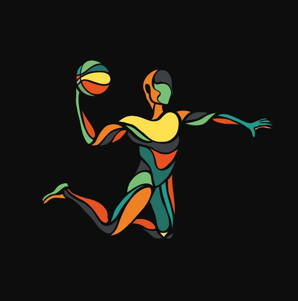 Jugador Baloncesto Saltando Hundiéndose Silueta Aislada Ilustración Vectorial — Vector de stock