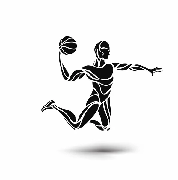 Jugador Baloncesto Saltando Hundiéndose Silueta Aislada Ilustración Vectorial — Vector de stock