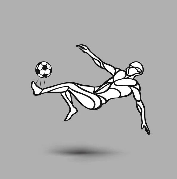 Jogador Futebol Chuta Bola Mão Desenhada Silhueta Ilustração Fundo Vetorial — Vetor de Stock