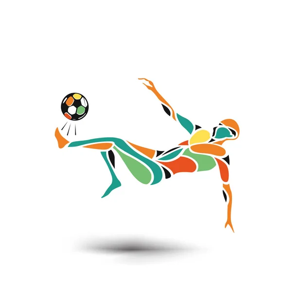 Football Player Kicks Ball Hand Drawn Silhouette Illustration Vector Background — Stock Vector