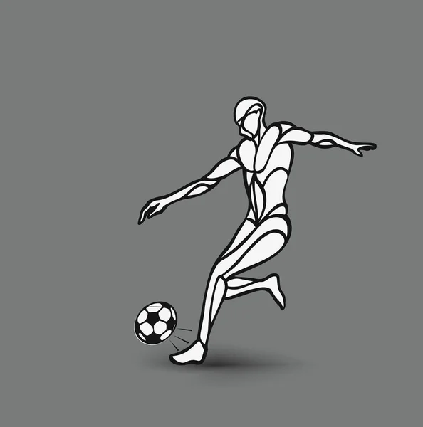 Jugador Fútbol Patea Pelota Ilustración Silueta Dibujada Mano Fondo Vector — Vector de stock