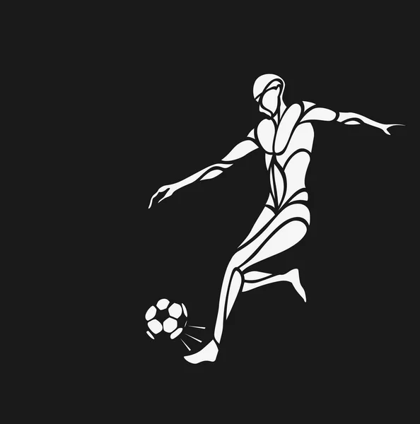 Joueur Football Donne Coup Pied Ballon Illustration Silhouette Dessinée Main — Image vectorielle