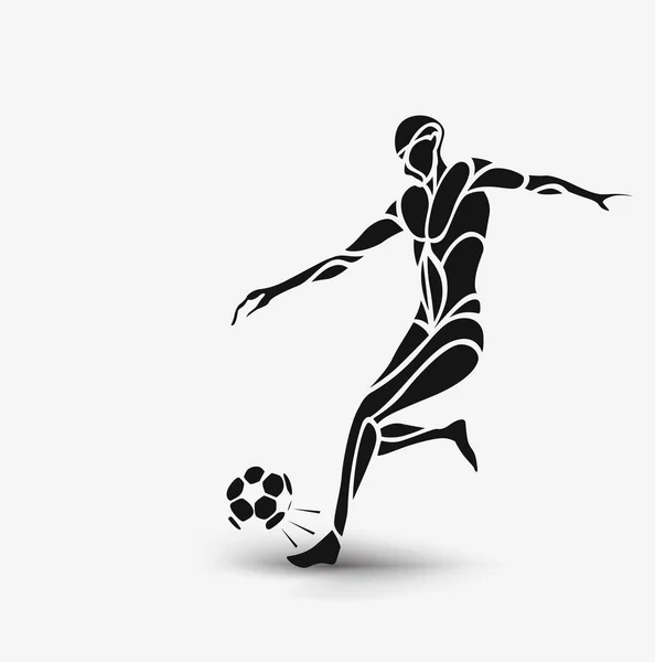 Jugador Fútbol Patea Pelota Ilustración Silueta Dibujada Mano Fondo Vector — Vector de stock