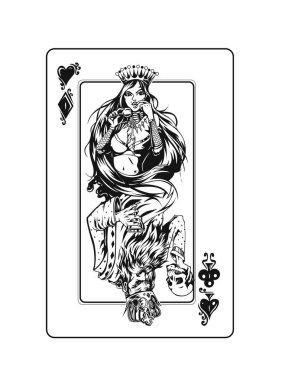 Casino oyunları - Poker oyun kağıdı, el çizilmiş kroki vektör çizim.