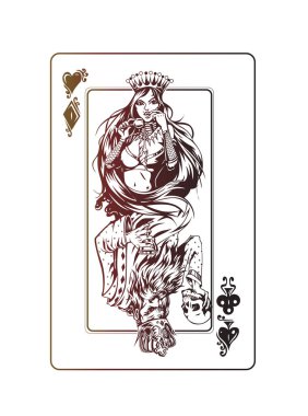 Casino oyunları - Poker oyun kağıdı, el çizilmiş kroki vektör çizim.