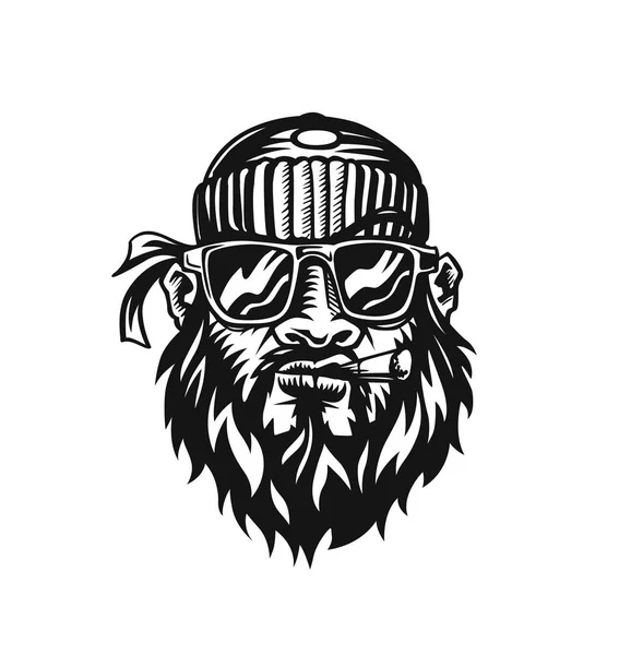 Hipster Mode Skäggig Man Porträtt Solglasögon Handritad Vektor Illustration — Stock vektor