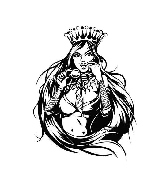 Snow Queen Met Een Glas Wijn Vector Illustratie — Stockvector