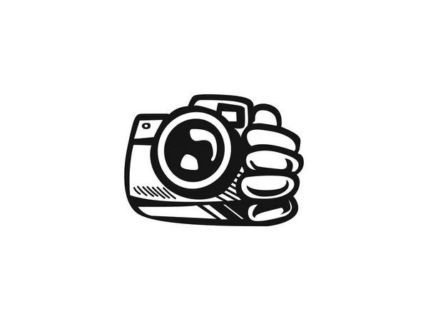 一眼レフ カメラ アイコン 手の描かれたスケッチのベクトル図 — ストックベクタ